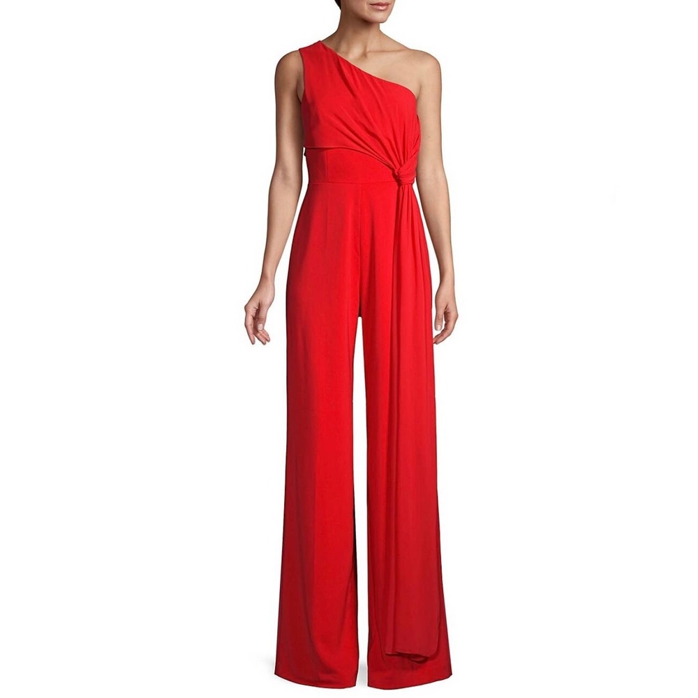 JAYGODFREY Red Paola One Shoulder Wide Leg Jumpsuit Size 4